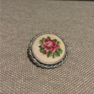 Vintage Petit Point Needlework Brooch